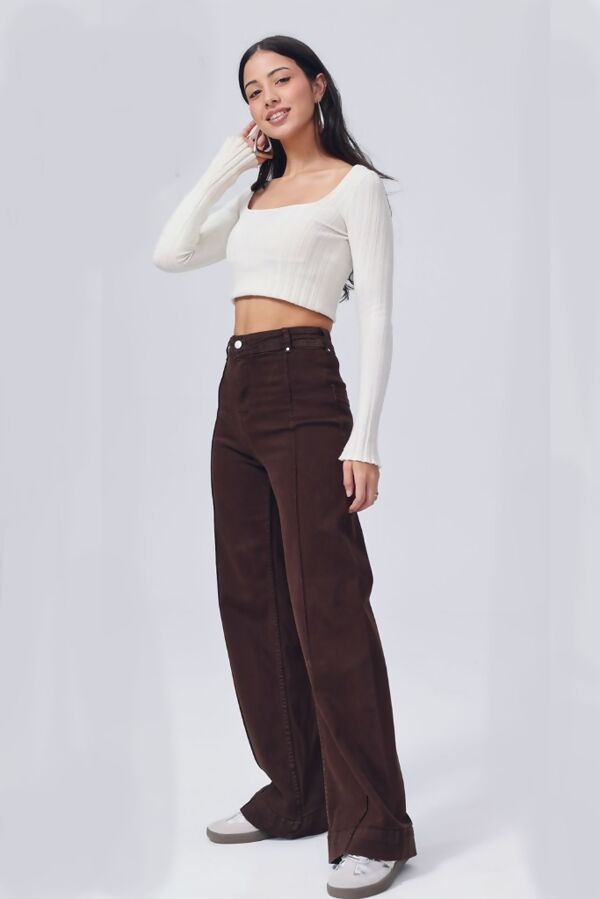 Brown High Waist Seam Wide Leg Jeans