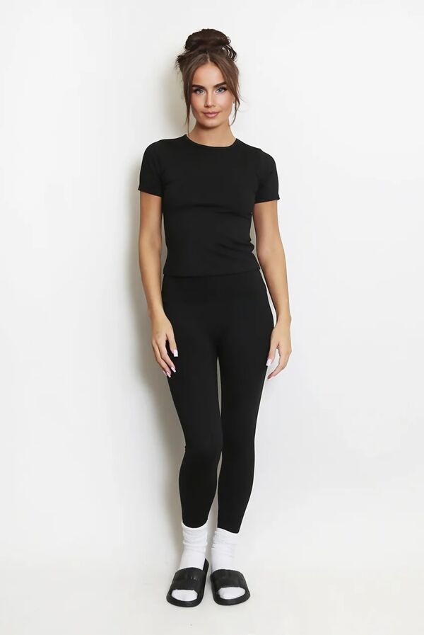 Black  Active Short Sleeve Top And Legging Co-Ord Set