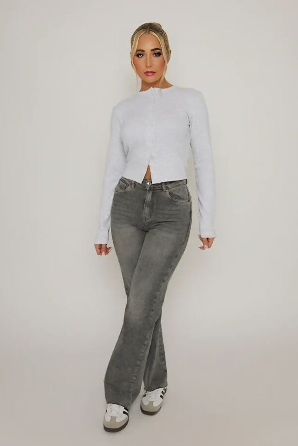 Bleach Grey Ribbed Molly Button Through Top