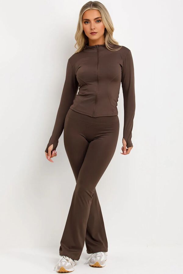 Chocolate Active Zipped Jacket With Scrunch Bum Flare Trouser