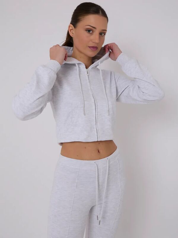 Bleach Grey Cropped Zipped Hoodie With Bell Bottom Trouser