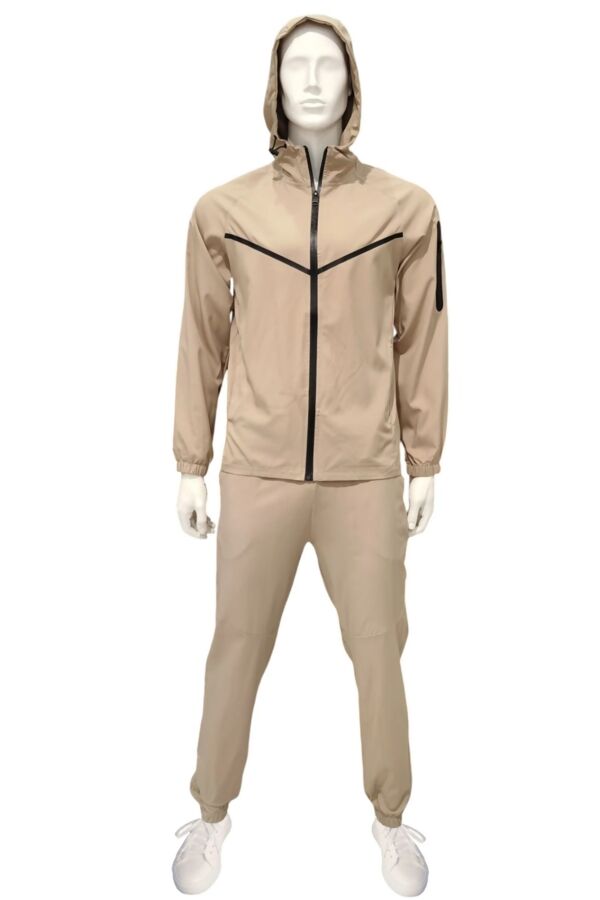 Oatmeal Hooded Windbreaker Jacket With Jogger