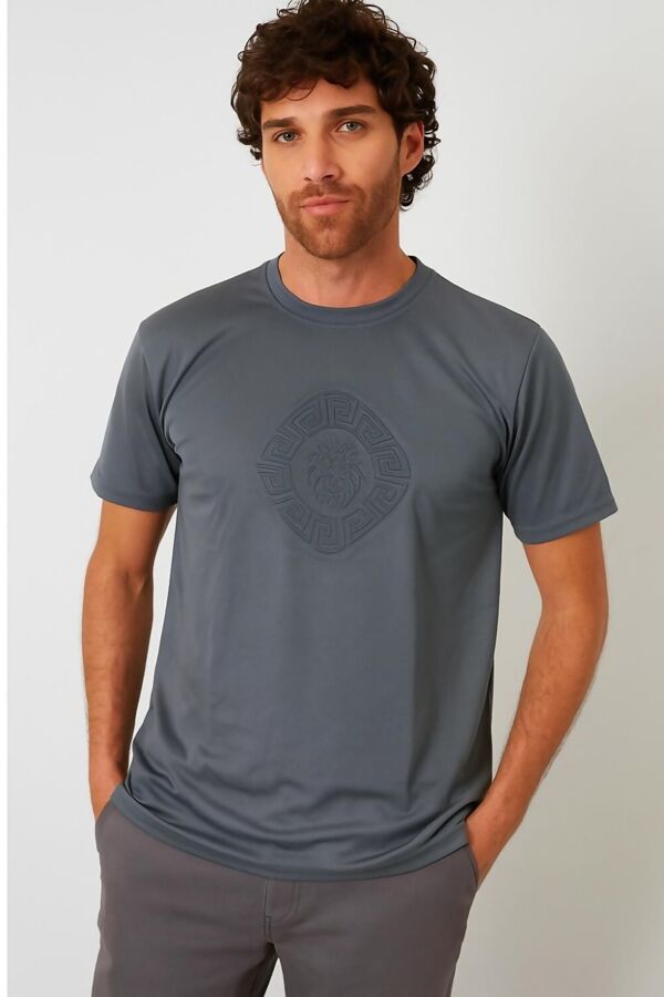 Black Embossed Lion Medallion Design T-Shirt