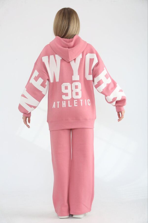 Bleach Grey NEW YORK Printed Hoodie With Wide Leg Trouser