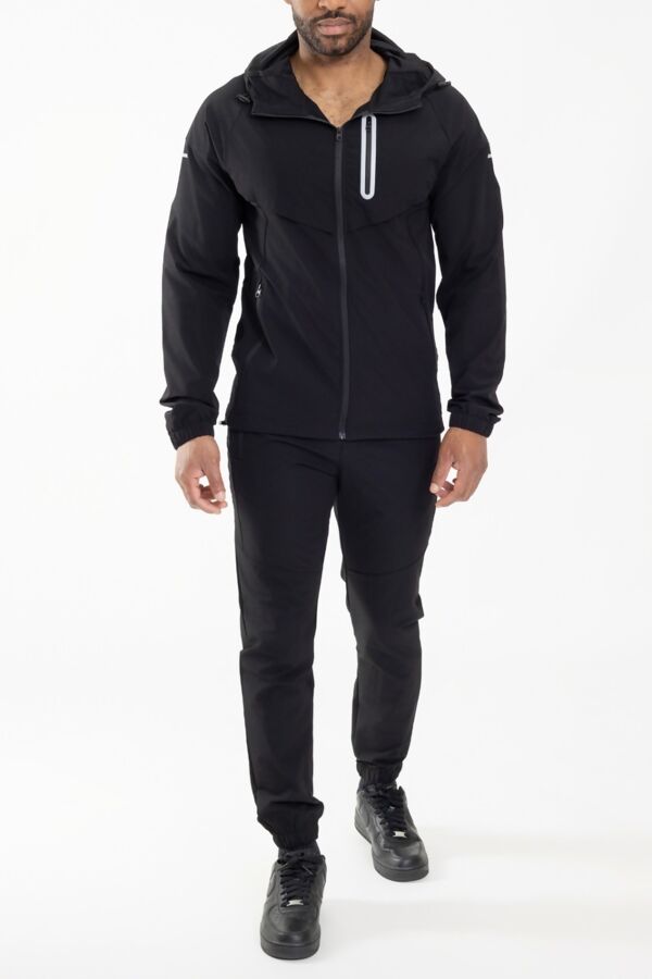 Black Softshell Hooded Windbreaker Jacket With Jogger