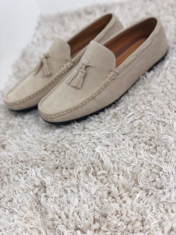 beige driving shoes