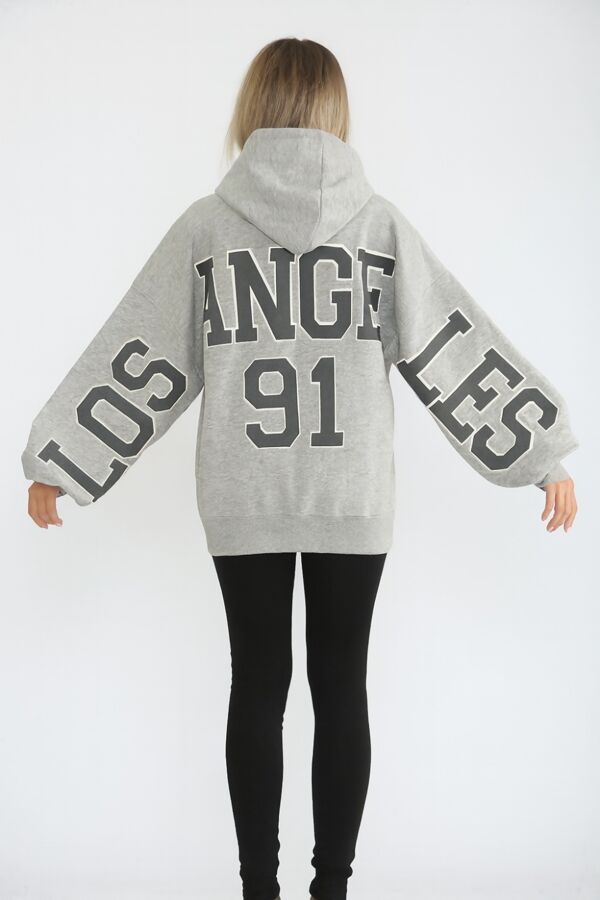 Bleach Grey Oversized Drop Shoulder Los Angeles 91 Zipped Hoodie