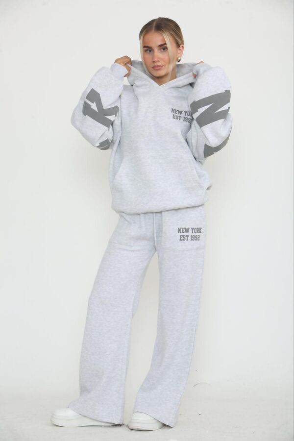 Bleach Grey Drop Shoulder NEW YORK Printed Hoodie With Trouser