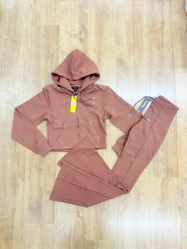 Chocolate Cropped Zipped Hoodie With Bell Bottom Trouser