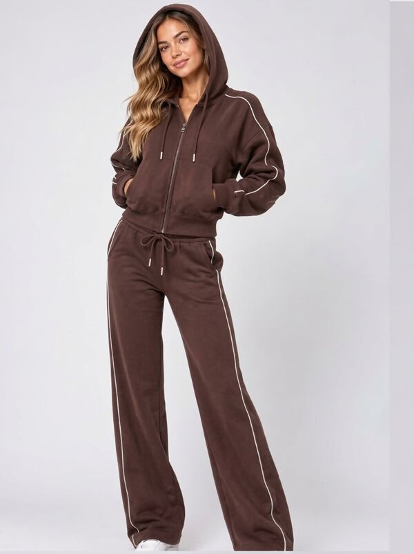 Black Hooded Zip-Up & Stripe Detail Jogger Tracksuit Set