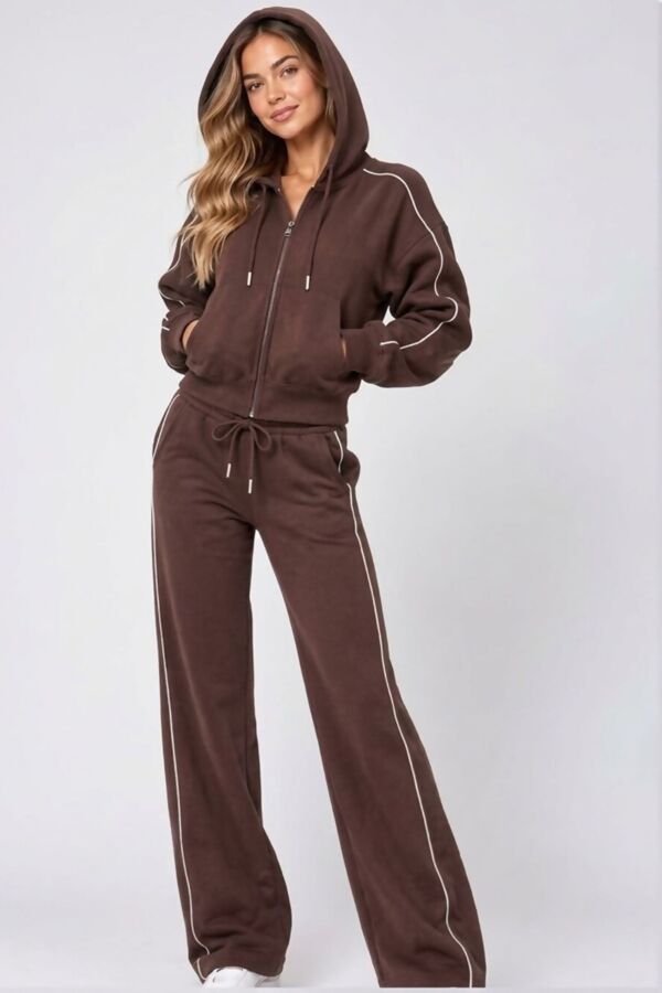 Cream Hooded Zip-Up & Stripe Detail Jogger Tracksuit Set