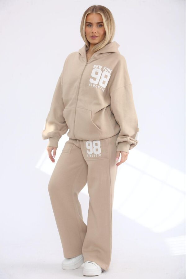 Bleach Grey NEW YORK Printed Hoodie With Wide Leg Trouser