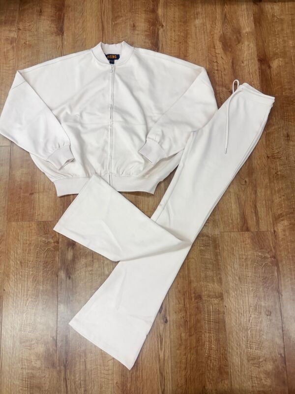 Oatmeal Bomber Sweatshirt With Flared Trouser