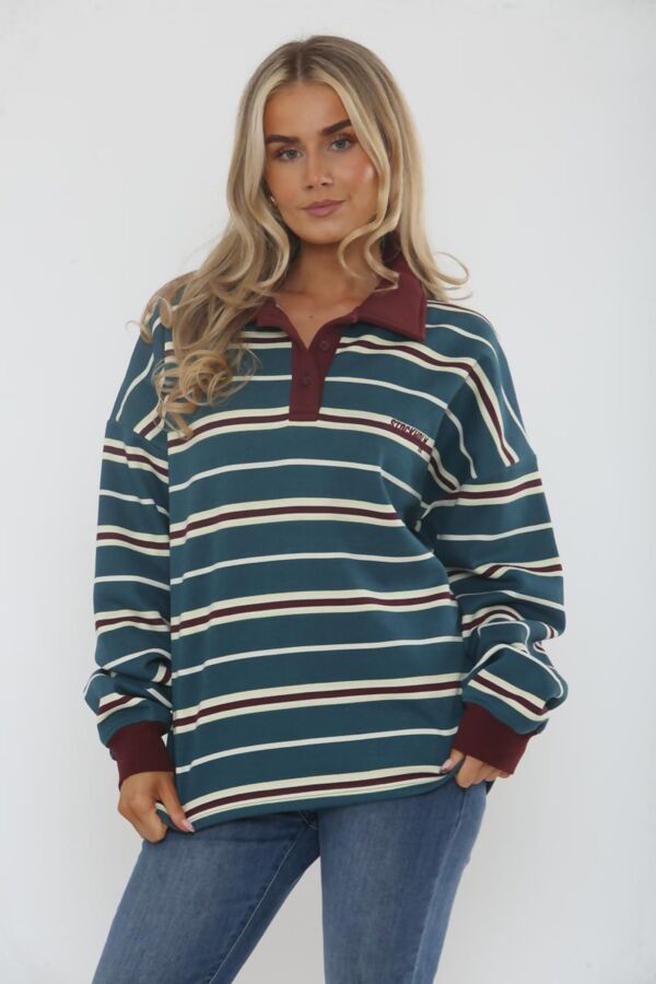 Wine Long Sleeve Rugby Collar Sweatshirt