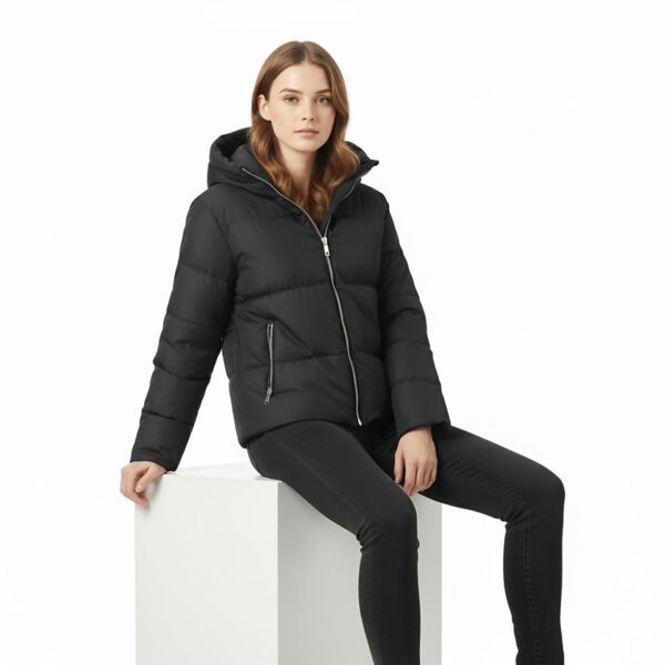 Black Short Insulated Hooded Puffer Coat