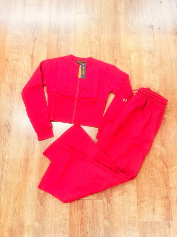 Red Corset Fit Sweatshirt With Straight Leg Trouser