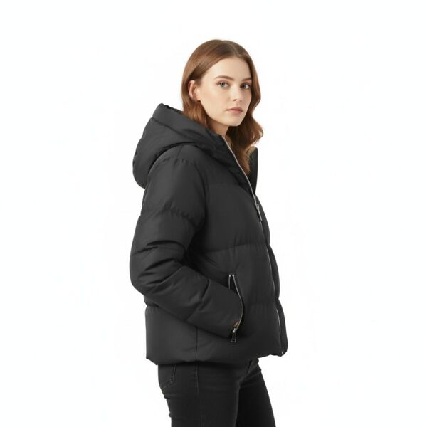 Black Short Insulated Hooded Puffer Coat