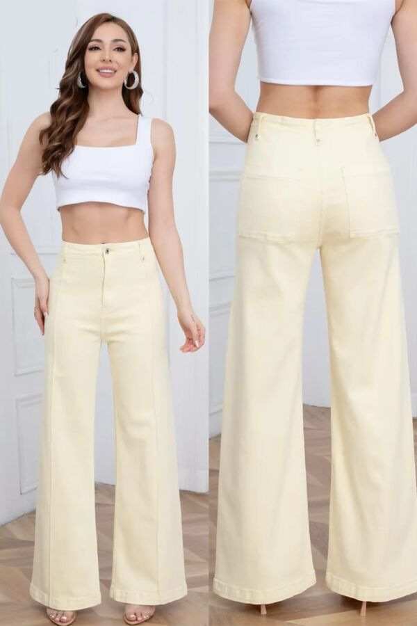 Yellow High Waist Super Stretch Front Seam Casual Wide Leg Jean
