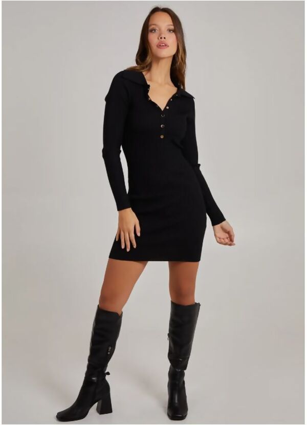 Job Lot Black Long Sleeve Gold Button Shirt Dress