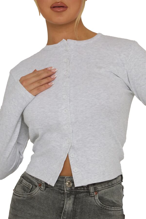 Bleach Grey Ribbed Molly Button Through Top