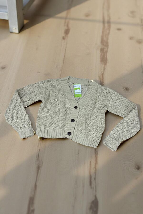 Beige Cable Cropped Button Up Cardigan