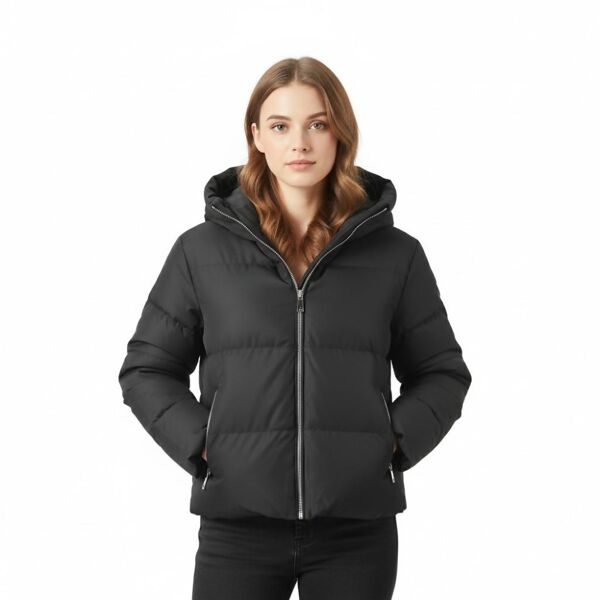 Black Short Insulated Hooded Puffer Coat