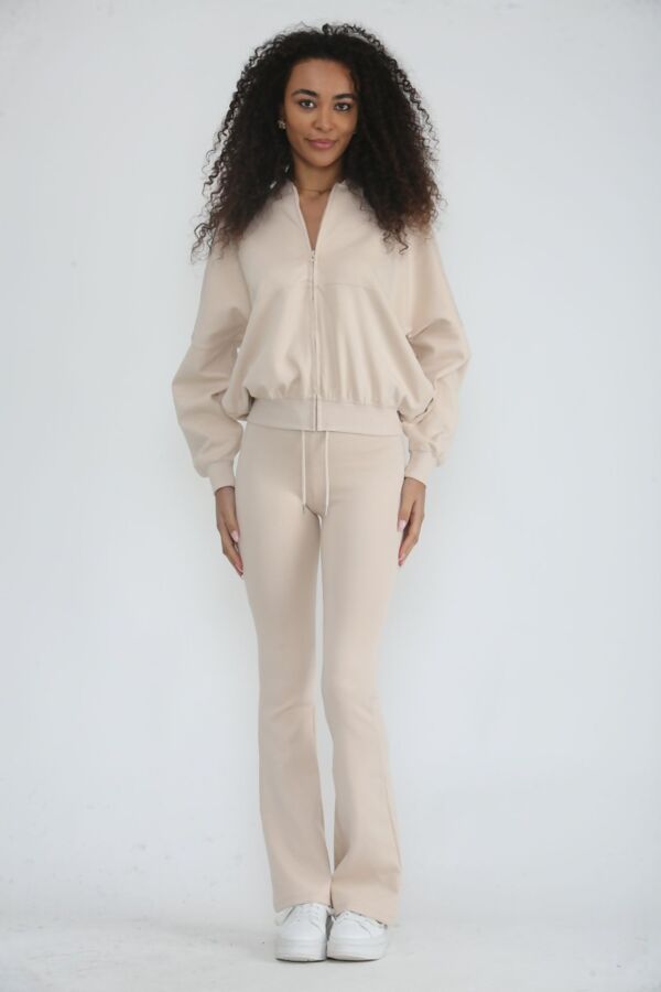 Oatmeal Bomber Sweatshirt With Flared Trouser