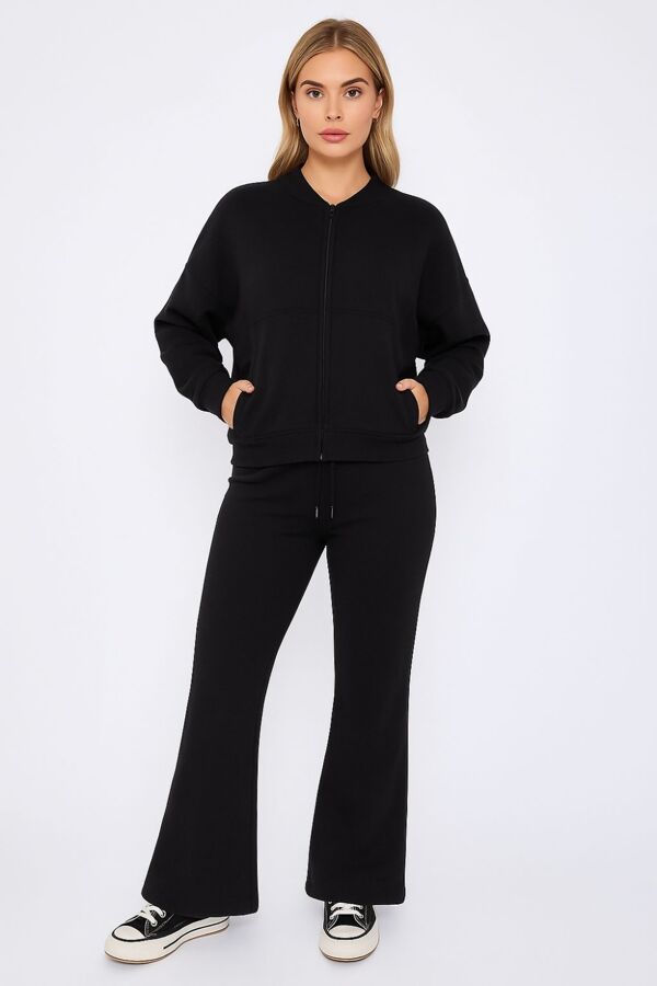 Black Bomber Sweatshirt With Flared Trouser