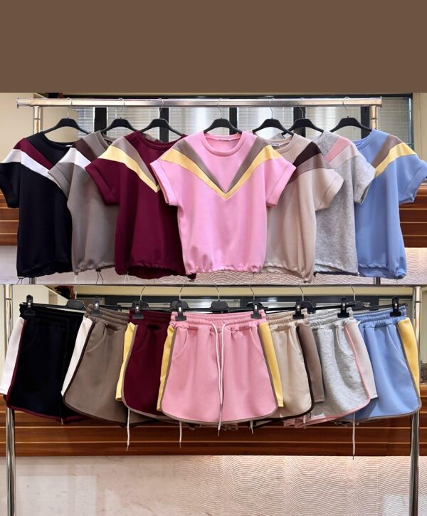 Short Sleeve Colour Block Tee With Relaxed Fit Shorts