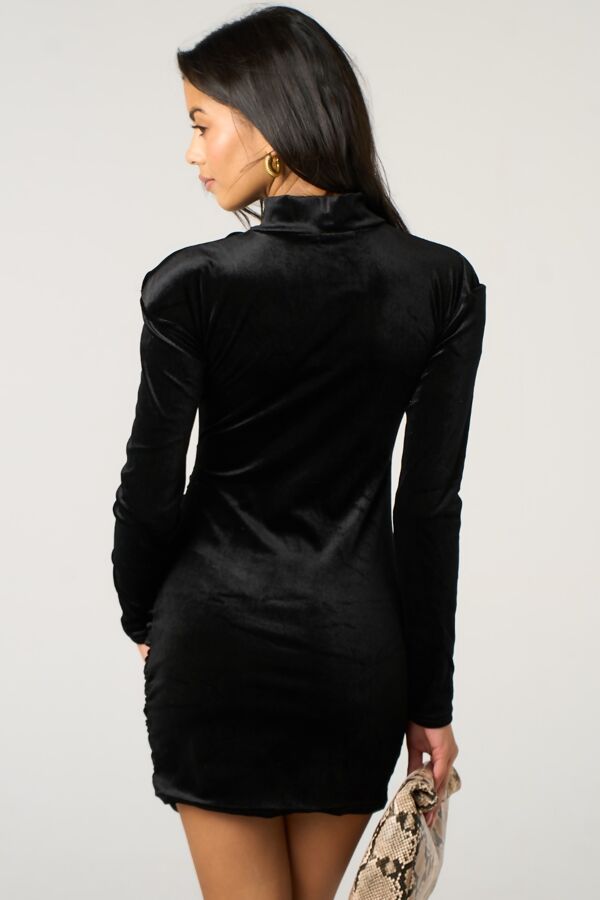 Black Choker Detail Velvet Bodycon Dress