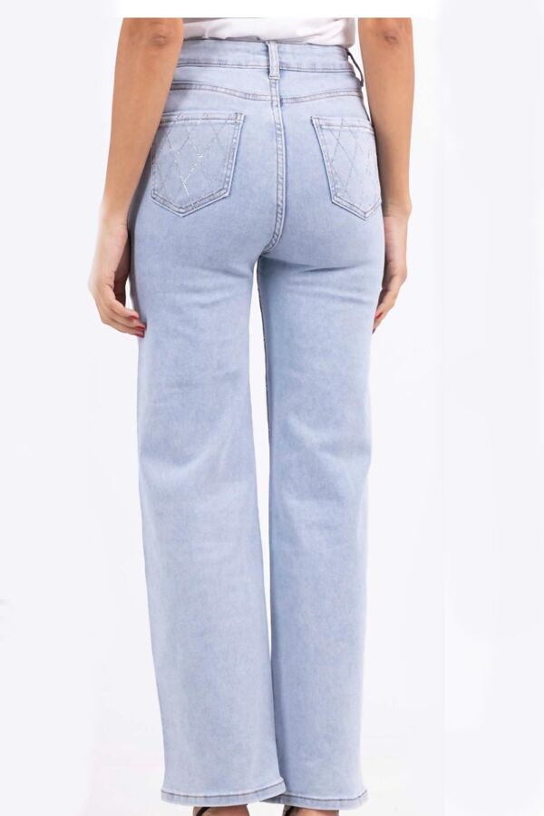 Blue High Waist Diamante Straight Leg Jeans