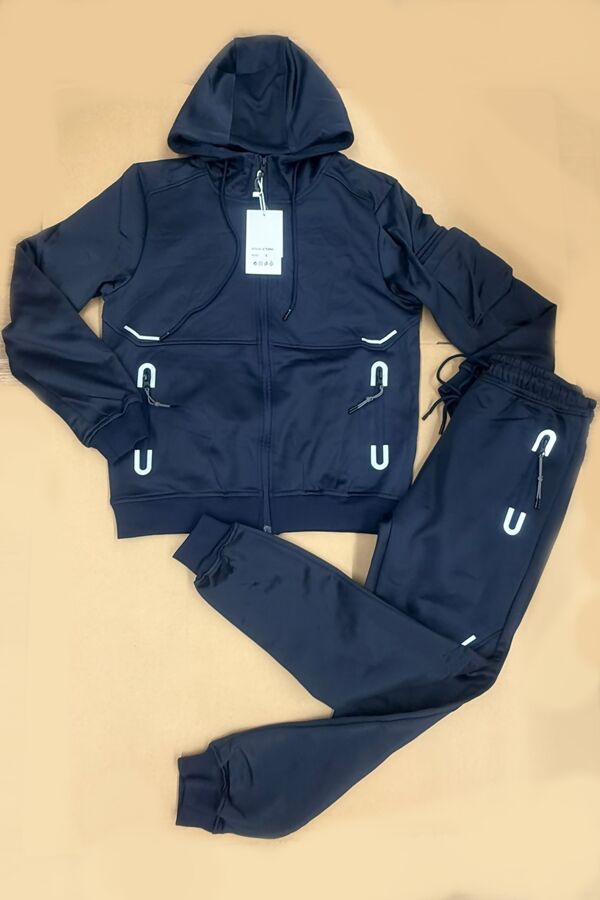 Navy Softshell Inside Fleece Hooded Windbreaker Jacket With Jogger