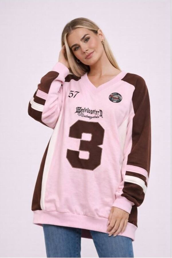 Pink Oversized Athletic Slogan Varsity Sweatshirt
