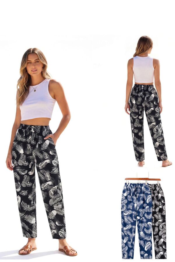 Elasticated Waist Tropical Print Loose Fit Casual Trouser