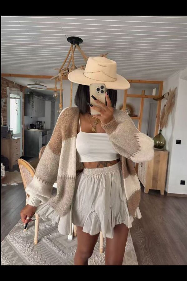 Long Sleeve Block Knitted Short Cardigan