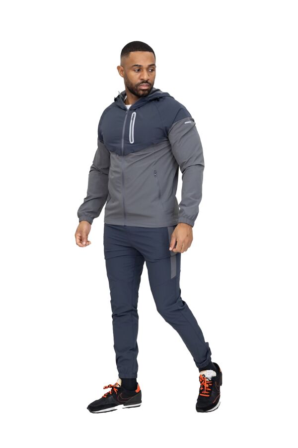Slate Grey Gray Softshell Hooded Windbreaker Jacket With Jogger