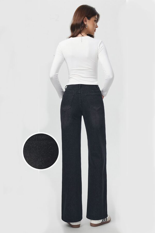 Black High Waisted Lurex Super Stretch Wide Leg Jean