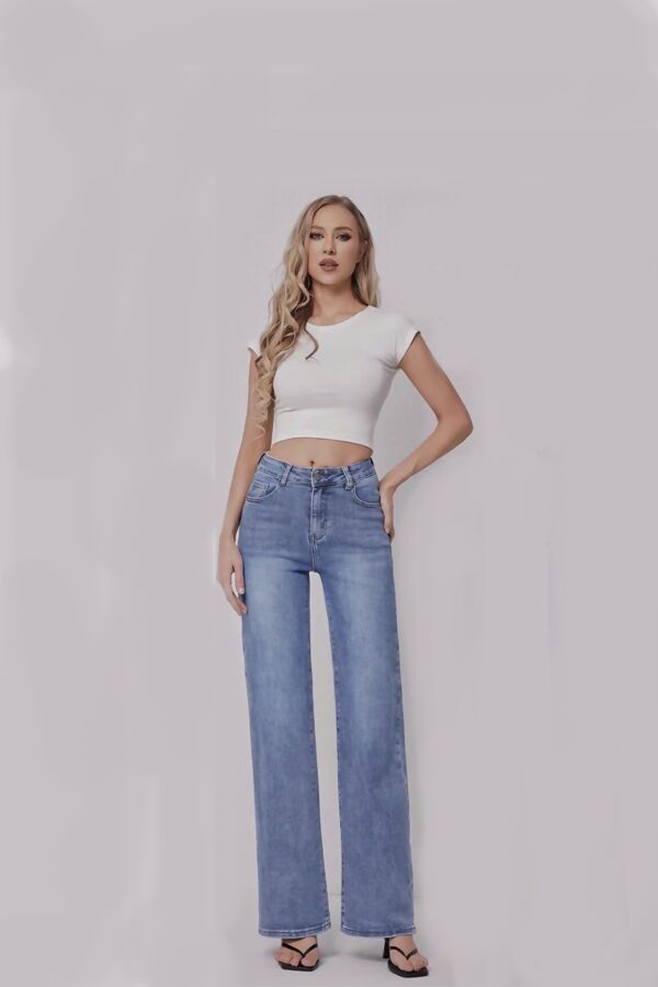 Blue Super Stretch Wide Leg Jeans
