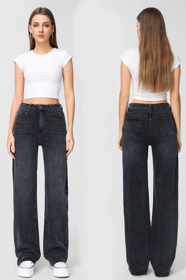 Black Super Stretch Casual Relaxed Fit Wide Leg Jeans