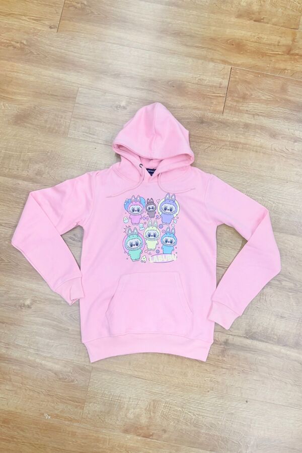 Pink Oversized Printed Pullover Fleece Hoodie