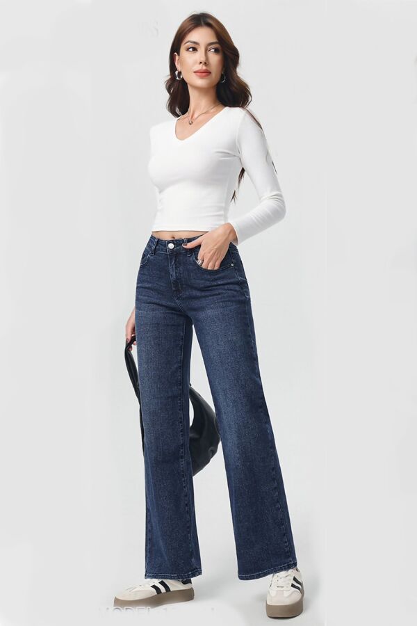 Blue High Waisted Lurex Super Stretch Wide Leg Jean