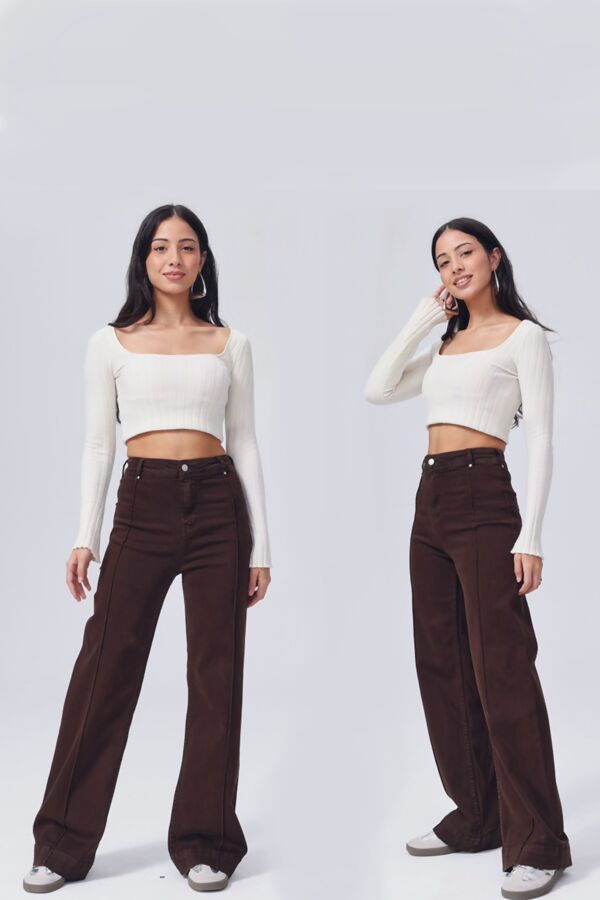 Brown High Waist Seam Wide Leg Jeans