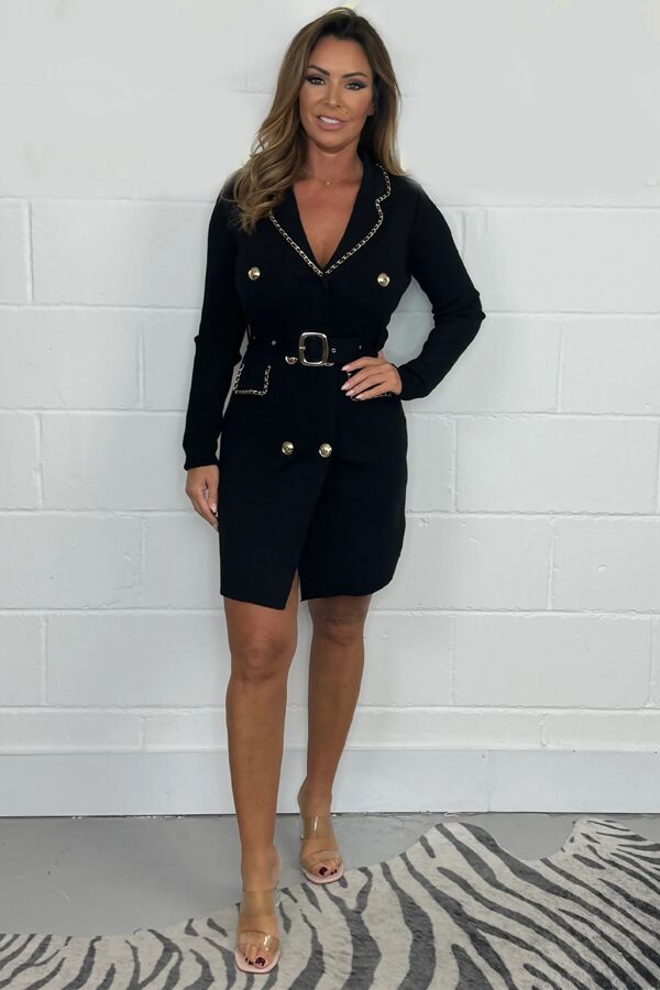 Black Gold Chain Belted Dress