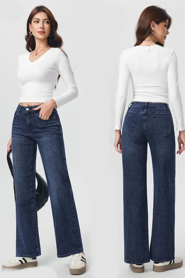 Blue High Waisted Lurex Super Stretch Wide Leg Jean