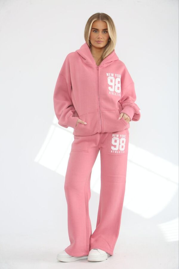 Rose Pink NEW YORK Printed Hoodie With Wide Leg Trouser