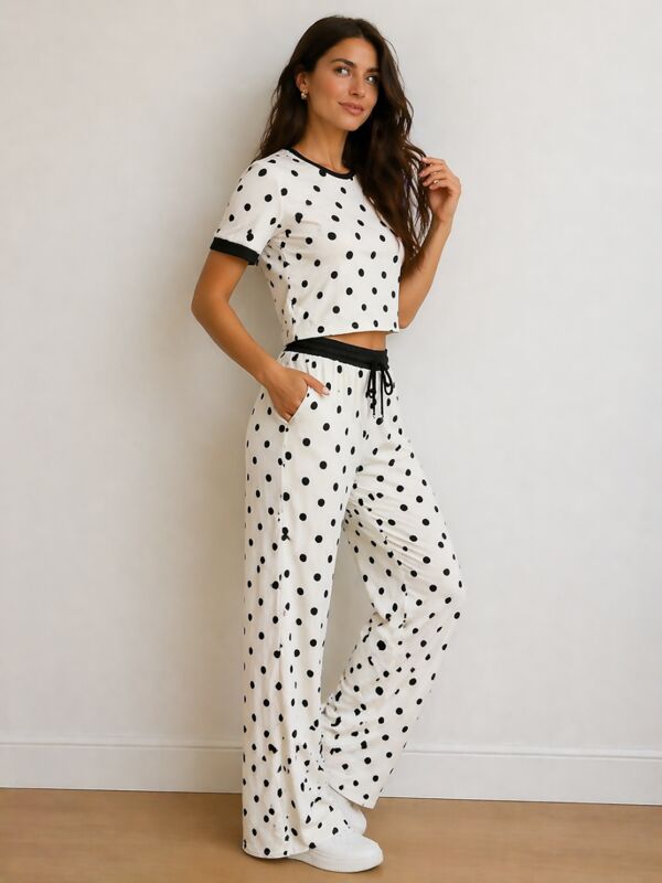 Contrast Waistband Polka Dot Trouser And Crop Top Co-Ord Set