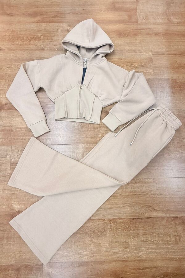 Beige Corset Fit Hoodie With Wide Leg Trouser