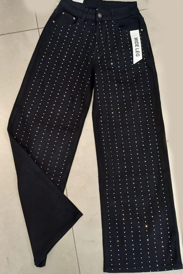 Black Wide Leg Studded Stripe Jeans