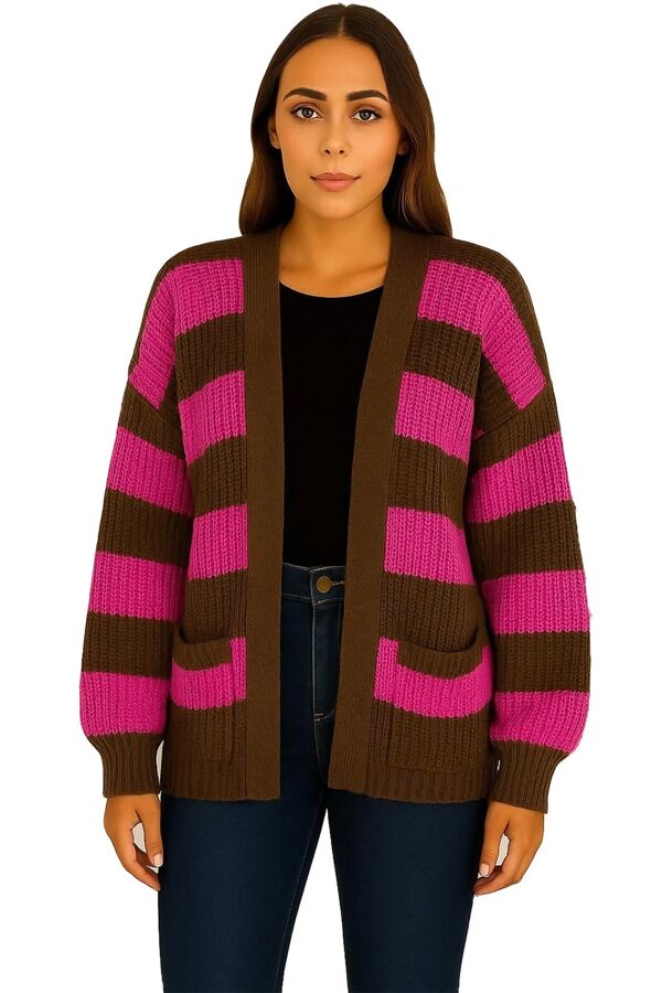 Long Sleeve Stripe Balloon Cardigan
