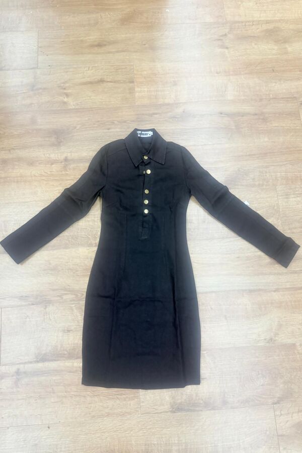 Job Lot Black Long Sleeve Gold Button Shirt Dress
